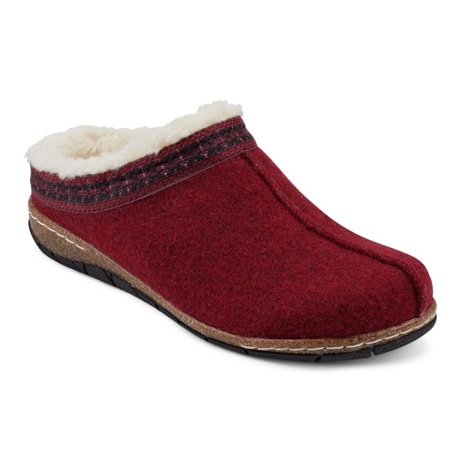 Casual Earth Shoes | Elya Round Toe Casual Slip-On Flat Clogs Dark Red