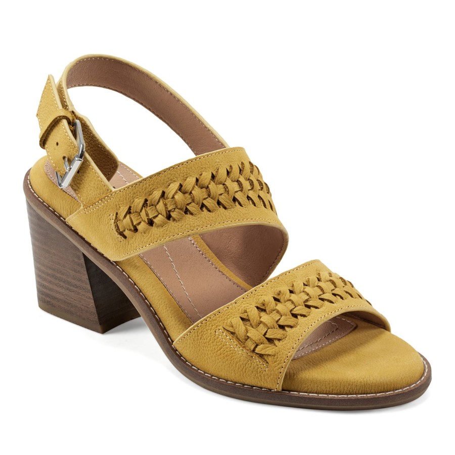 Casual Earth Shoes | Anty Round Toe Stacked Heel Dress Sandals Yellow