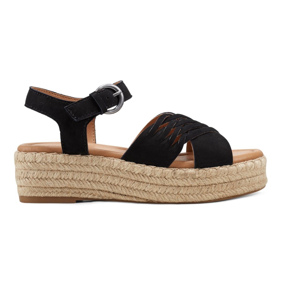 Casual Earth Shoes | Hilda Open-Toe Casual Platform Espadrilles Black