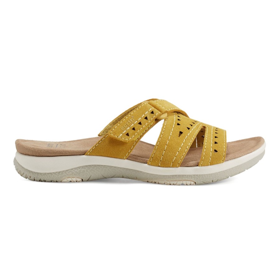 Casual Earth Shoes | Suella Strappy Casual Slip-On Flat Sandals Yellow