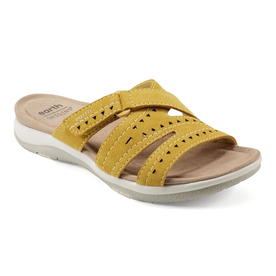 Casual Earth Shoes | Suella Strappy Casual Slip-On Flat Sandals Yellow