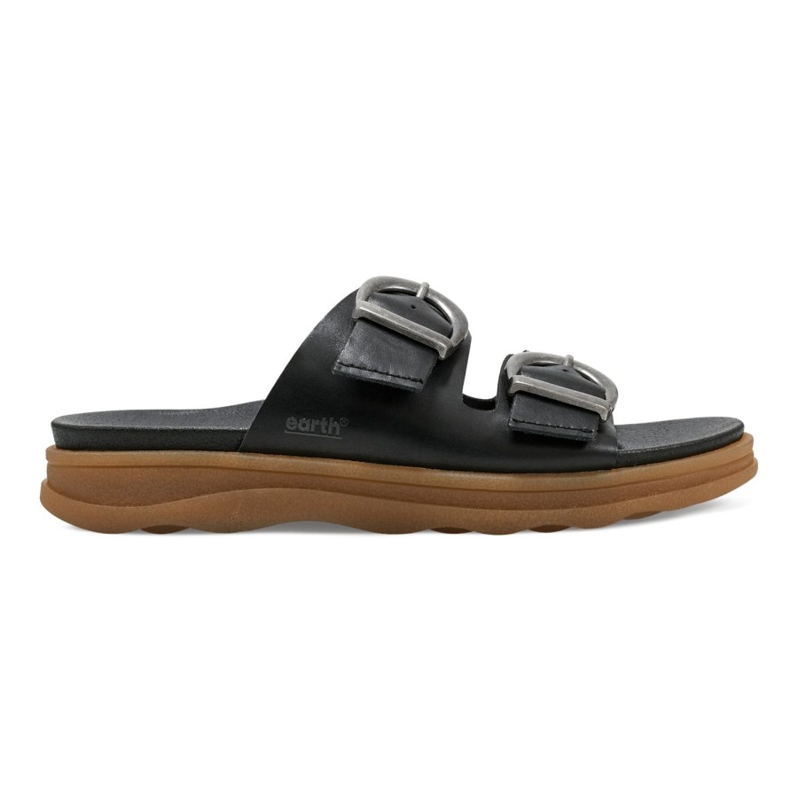 Casual Earth Shoes | Lory Strappy Casual Flat Slip-On Sandals Black