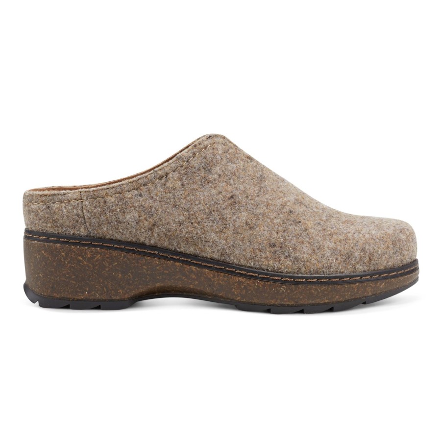 Casual Earth Shoes | Kolia Round Toe Slip-On Casual Heeled Mules Brown