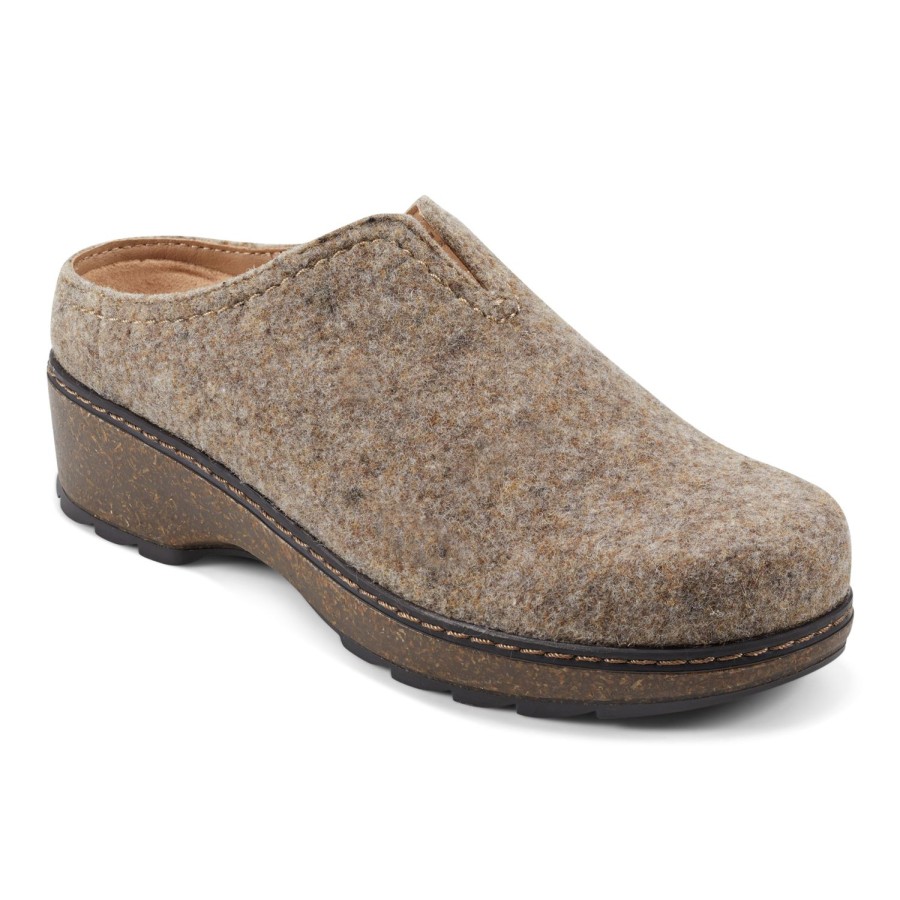 Casual Earth Shoes | Kolia Round Toe Slip-On Casual Heeled Mules Brown