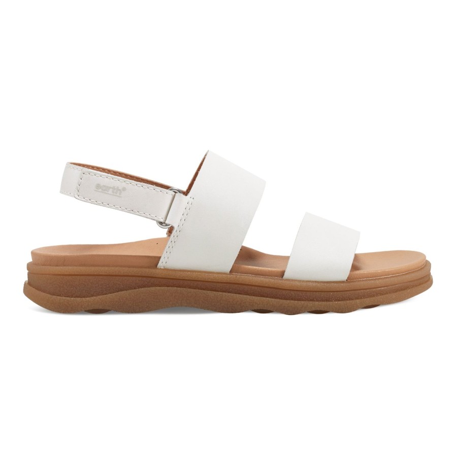 Casual Earth Shoes | Leah Round Toe Strappy Casual Flat Sandals Ivory