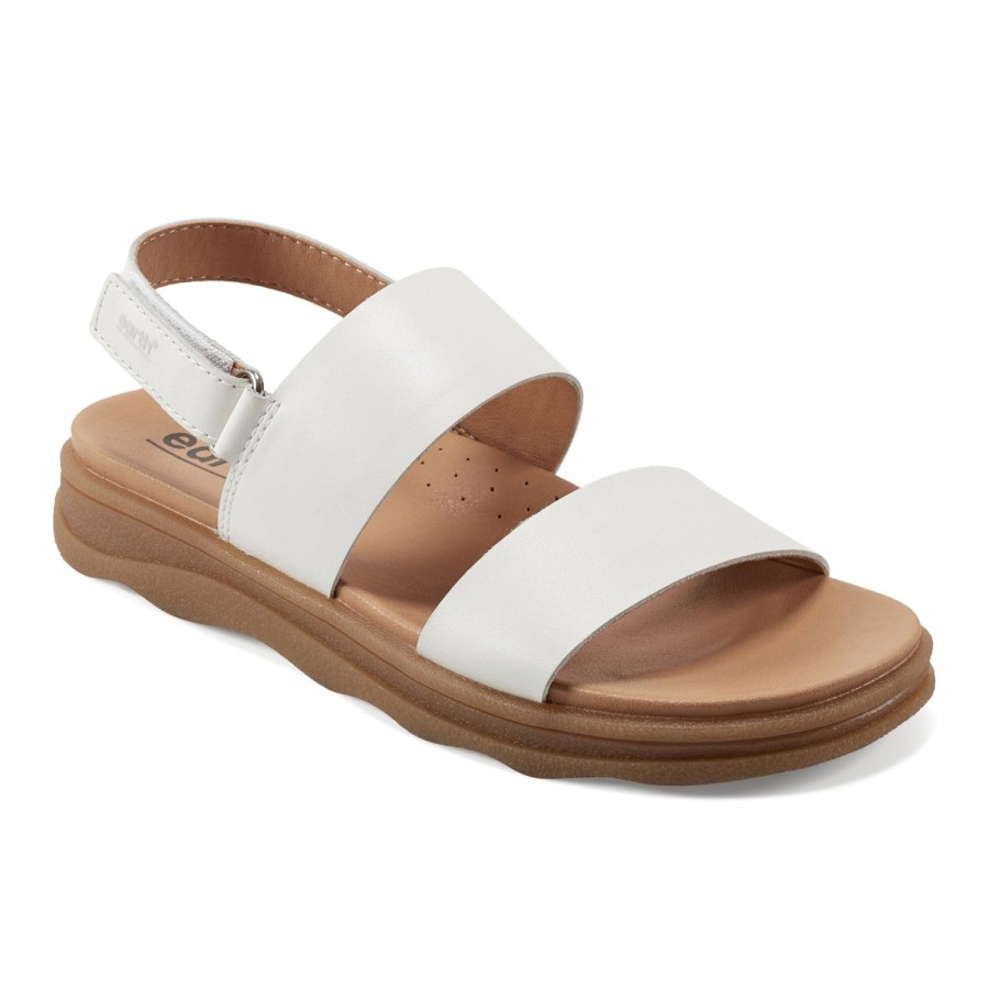 Casual Earth Shoes | Leah Round Toe Strappy Casual Flat Sandals Ivory