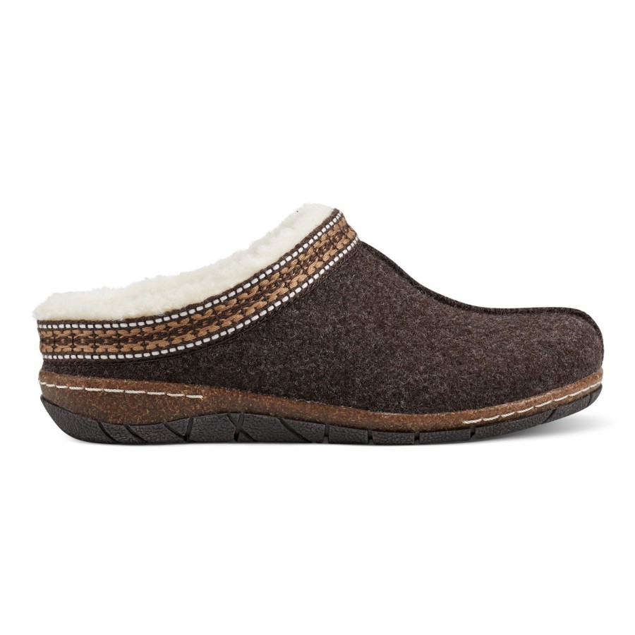 Casual Earth Shoes | Elya Round Toe Casual Slip-On Flat Clogs Dark Brown