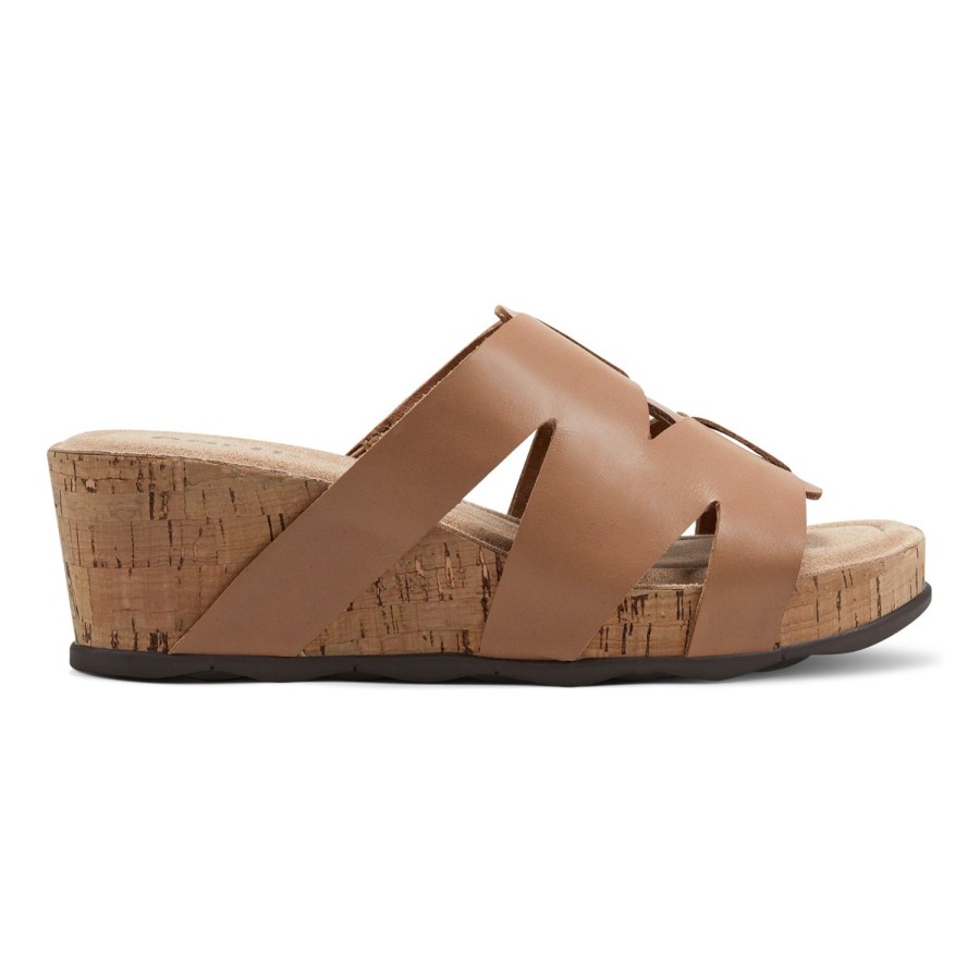 Casual Earth Shoes | Willow Casual Slip-On Mid Cork Wedge Sandals Medium Brown