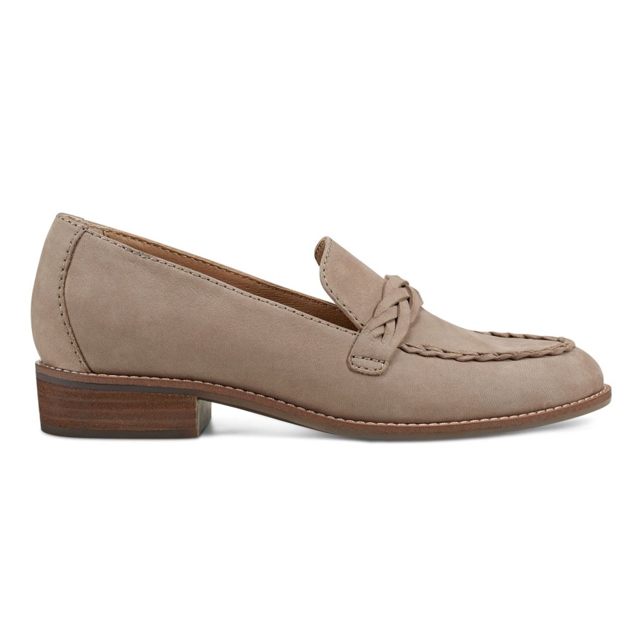 Casual Earth Shoes | Edie Stacked Heel Casual Slip-On Loafers Taupe