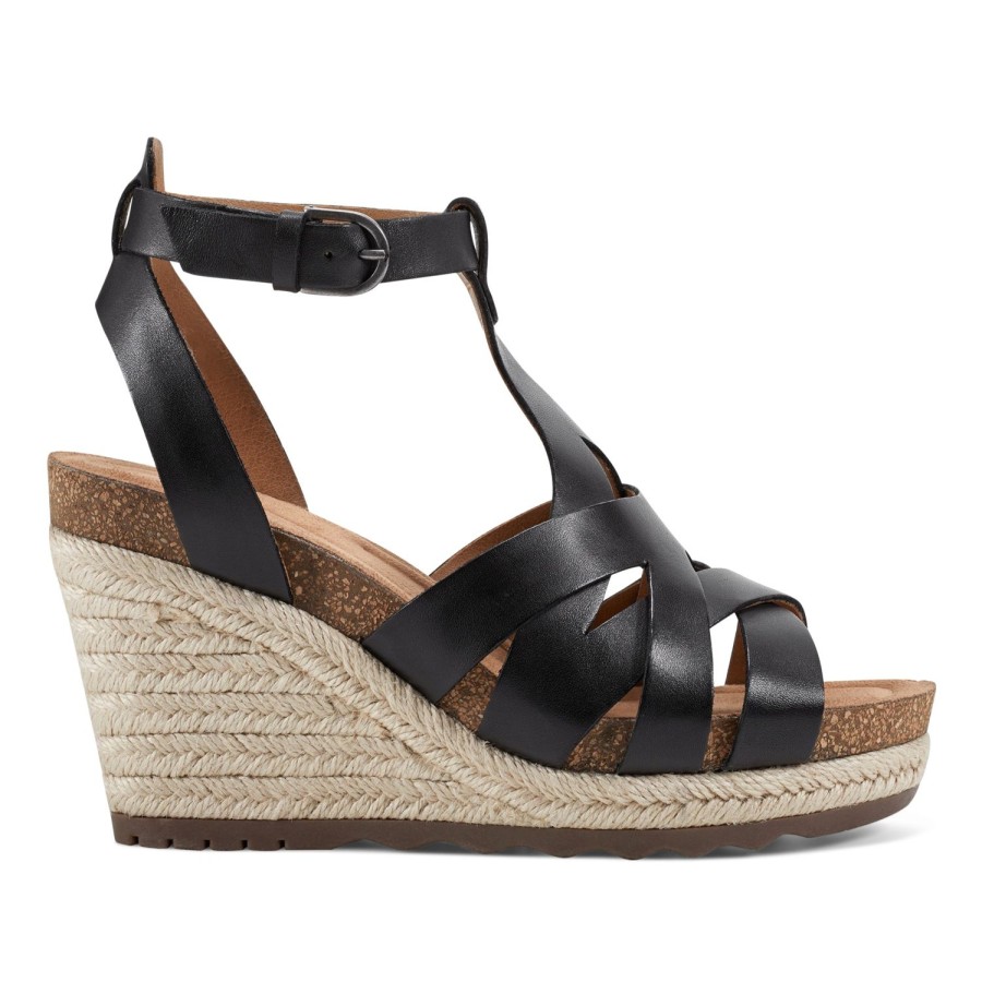 Casual Earth Shoes | Malera Woven Casual Wedge Sandals Black