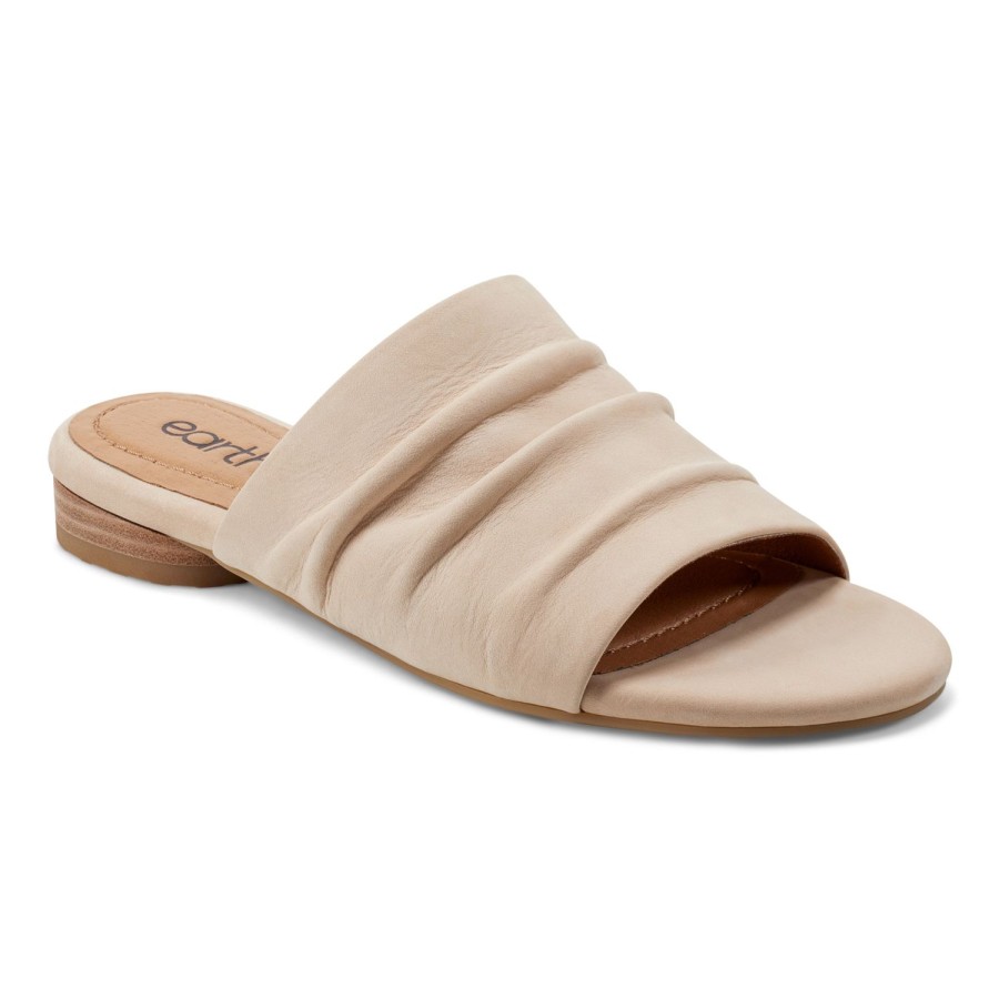 Casual Earth Shoes | Talma Ruched Flat Slip-On Sandals Ivory