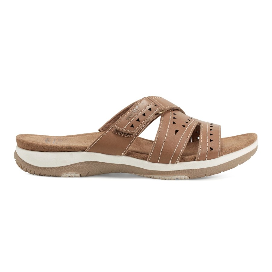 Casual Earth Shoes | Suella Strappy Casual Slip-On Flat Sandals Dark Natural