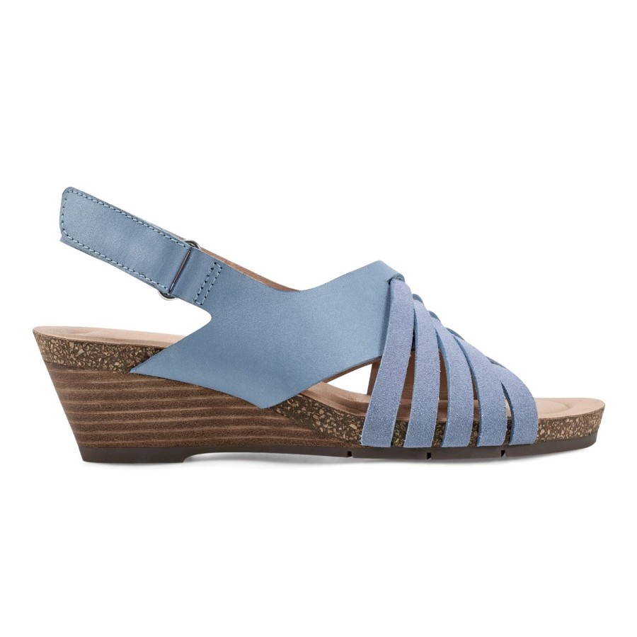 Casual Earth Shoes | Hartie Round Toe Stacked Heel Dress Sandals Medium Blue