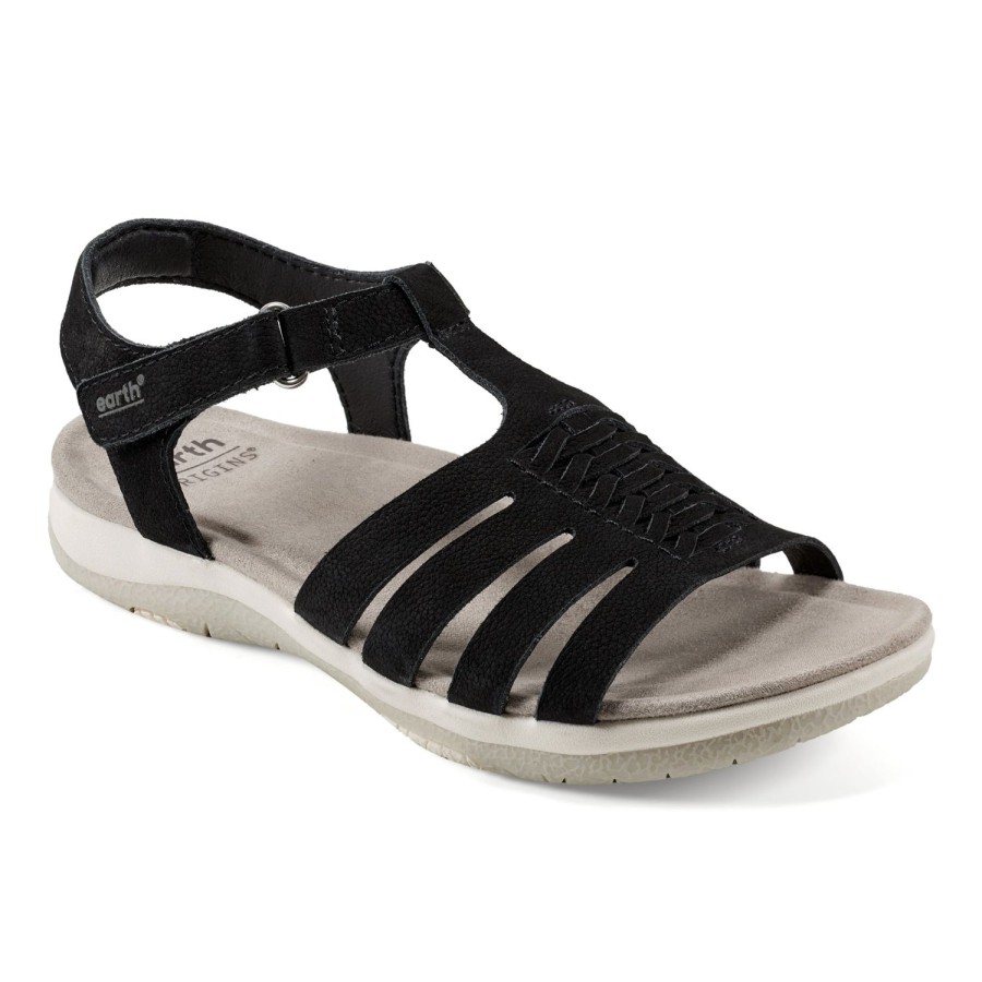 Casual Earth Shoes | Saila Woven Lightweight Strappy Casual Flat Sandals Black