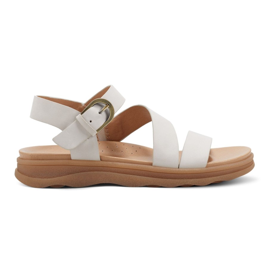 Casual Earth Shoes | Lainey Casual Strappy Round Toe Flat Sandals Ivory