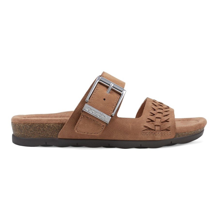 Casual Earth Shoes | Emani Round Toe Casual Flat Slip-On Sandals Dark Natural