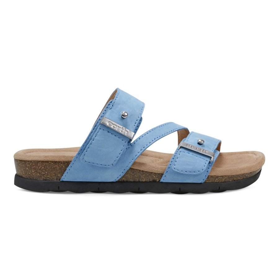 Casual Earth Shoes | Effa Strappy Casual Flat Slip-On Sandals Light Blue