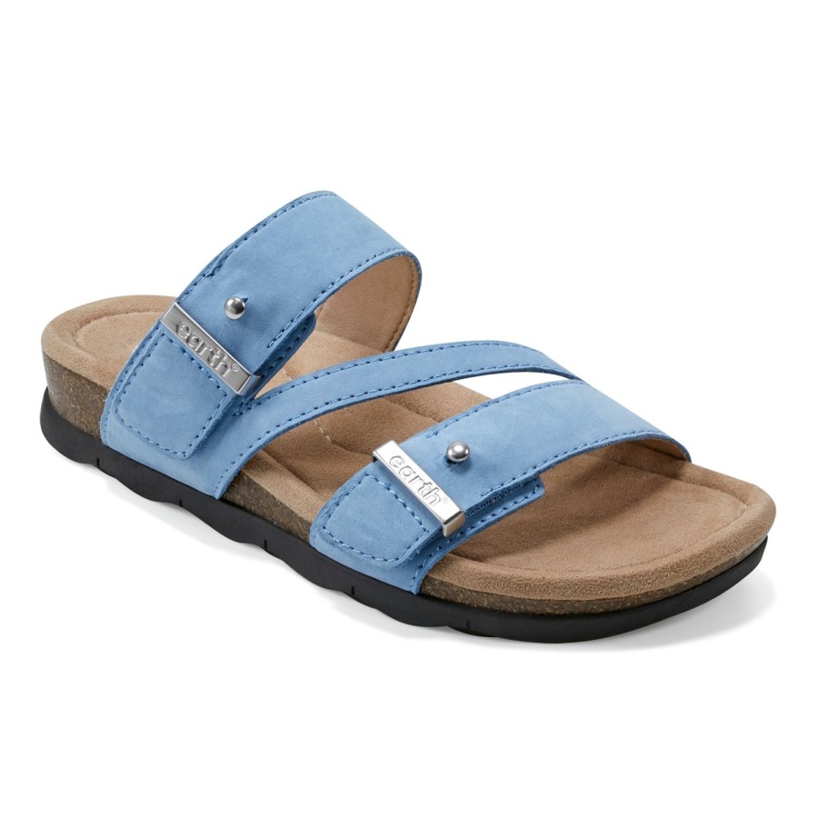 Casual Earth Shoes | Effa Strappy Casual Flat Slip-On Sandals Light Blue