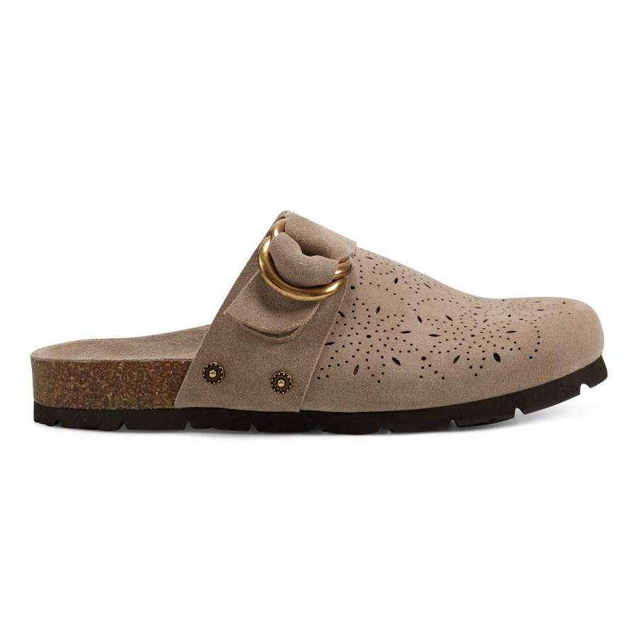 Casual Earth Shoes | Agoli Round Toe Casual Flat Slip-On Mules Taupe