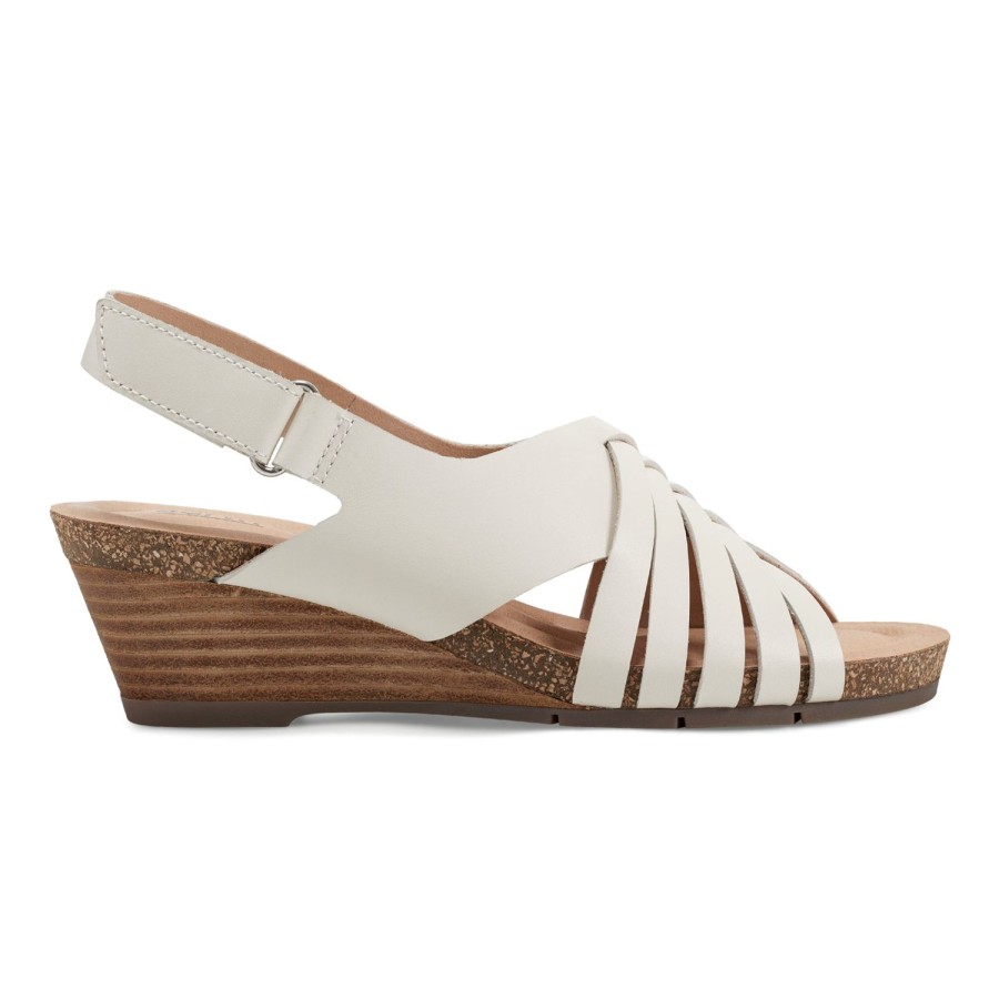 Casual Earth Shoes | Hartie Round Toe Stacked Heel Dress Sandals White