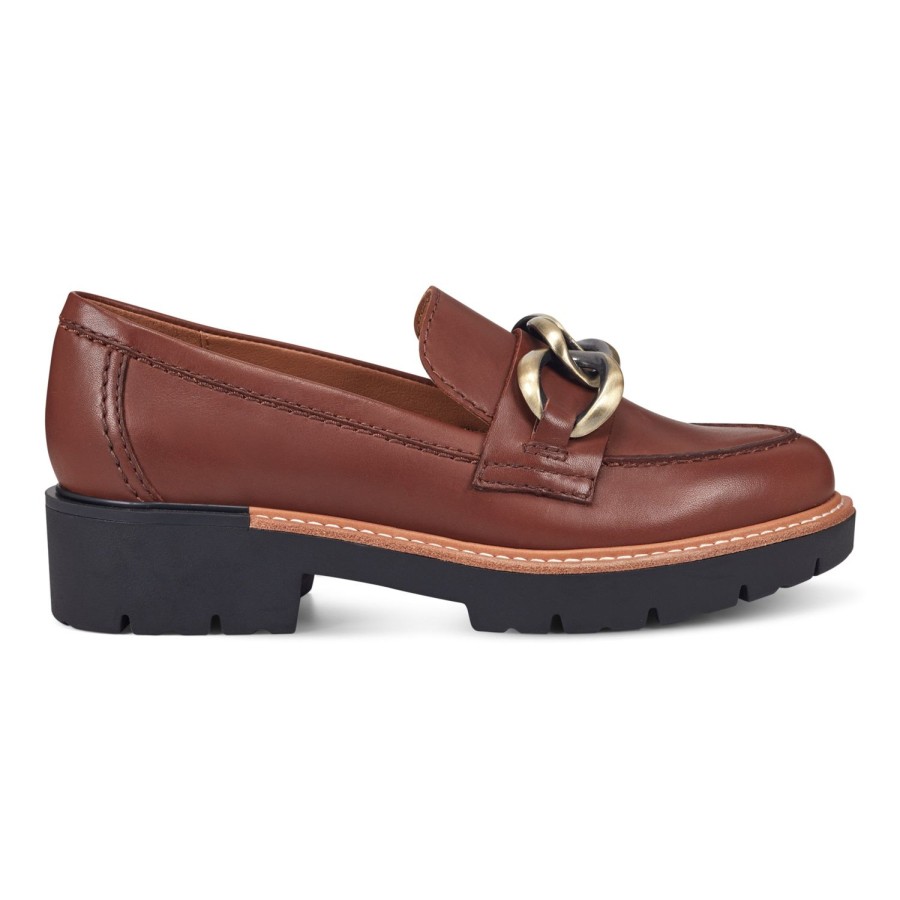 Casual Earth Shoes | Zalor Round Toe Lug Sole Casual Slip-On Loafers Medium Brown