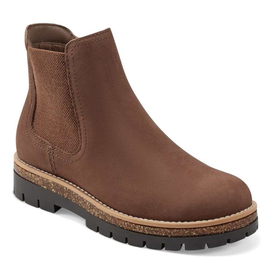 Boots & Booties Earth Shoes | Aydin Round Toe Casual Lug Sole Booties Dark Natural