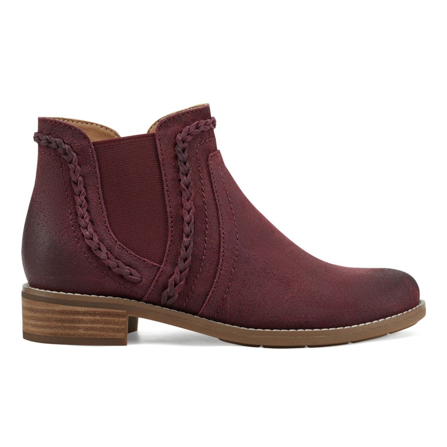 Boots & Booties Earth Shoes | Nika Round Toe Casual Booties Dark Red