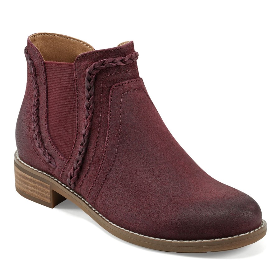 Boots & Booties Earth Shoes | Nika Round Toe Casual Booties Dark Red