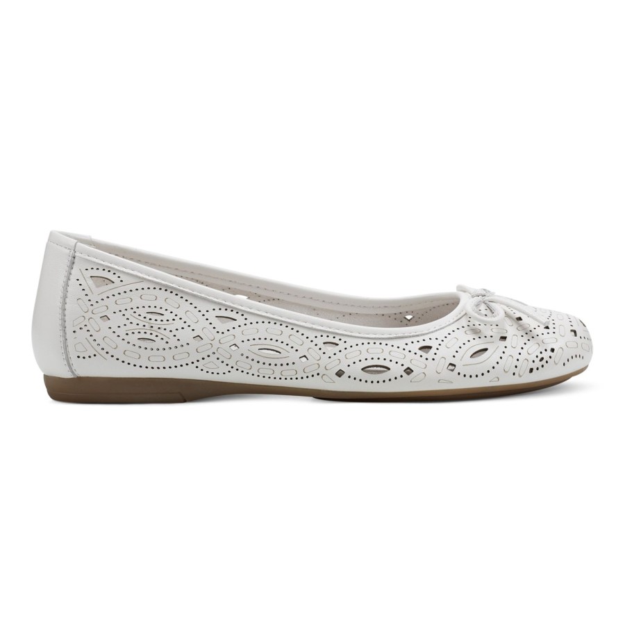 Casual Earth Shoes | Josie Laser Cut Round Toe Casual Ballet Slip-On Flats Ivory