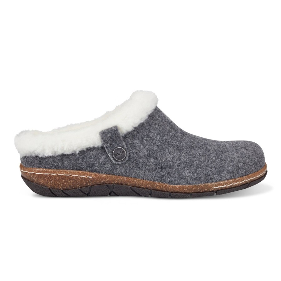 Boots & Booties Earth Shoes | Elena Cold Weather Round Toe Casual Slip-On Clogs Light Gray Wool