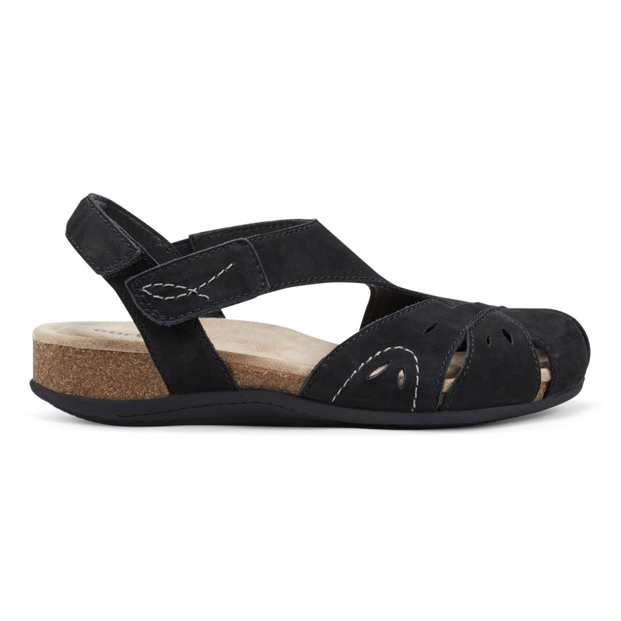 Casual Earth Shoes | Birdine Casual Round Toe Slip-On Sandals Black