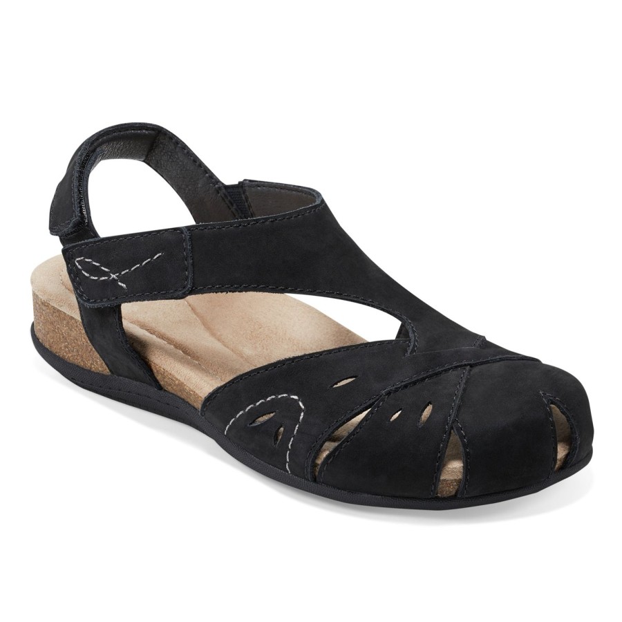 Casual Earth Shoes | Birdine Casual Round Toe Slip-On Sandals Black