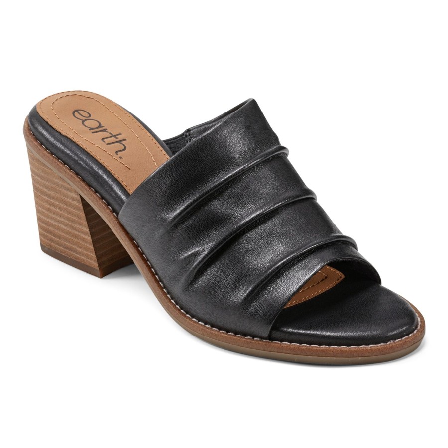 Casual Earth Shoes | Adara Ruched Slip-On Dress Sandals Black