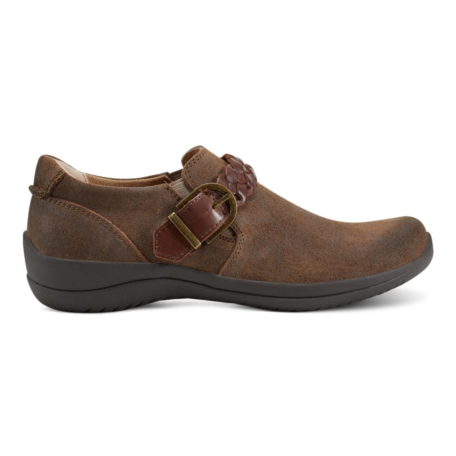 Casual Earth Shoes | Farage Round Toe Casual Slip-On Flats Dark Brown