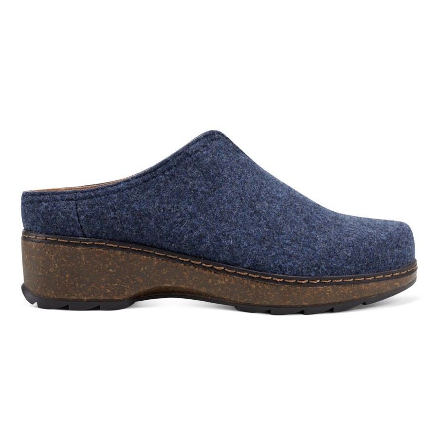 Casual Earth Shoes | Kolia Round Toe Slip-On Casual Heeled Mules Dark Blue