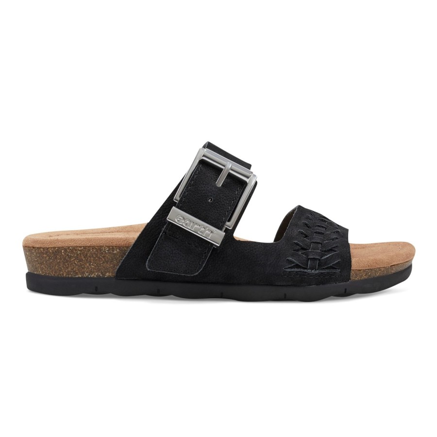 Casual Earth Shoes | Emani Round Toe Casual Flat Slip-On Sandals Black