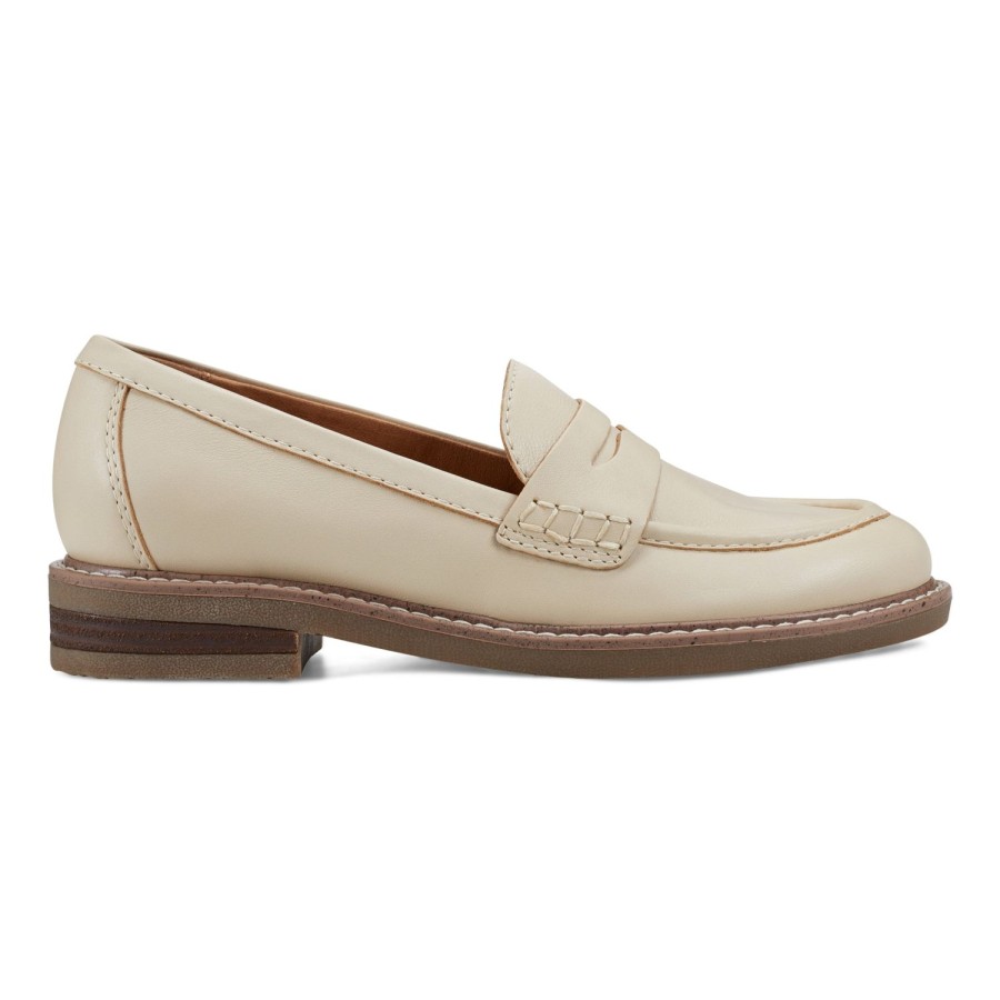 Casual Earth Shoes | Javas Round Toe Casual Slip-On Penny Loafers Ivory