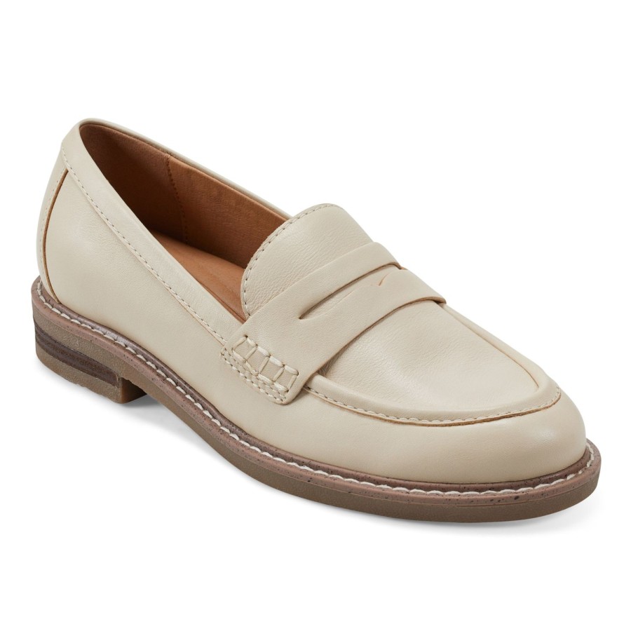 Casual Earth Shoes | Javas Round Toe Casual Slip-On Penny Loafers Ivory