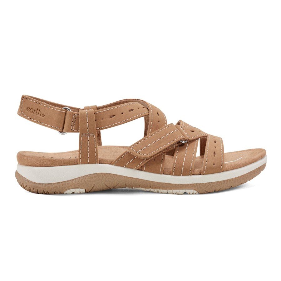 Casual Earth Shoes | Samsin Round Toe Strappy Casual Flat Sandals Medium Natural