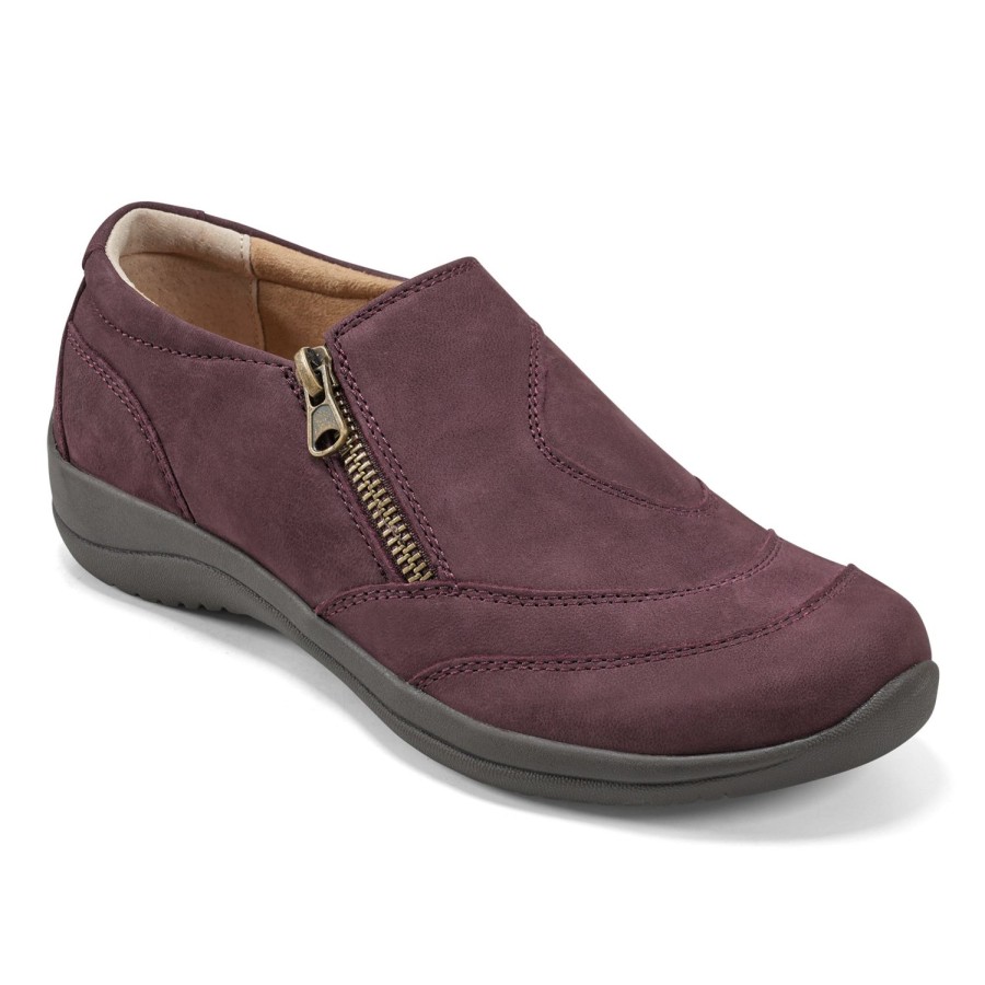 Casual Earth Shoes | Farraday Round Toe Casual Slip-On Flats Dark Red