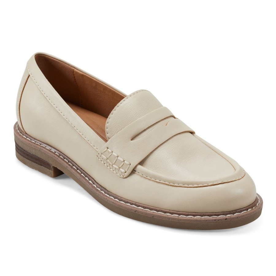 Casual Earth Shoes | Javas Round Toe Casual Slip-On Penny Loafers Ivory