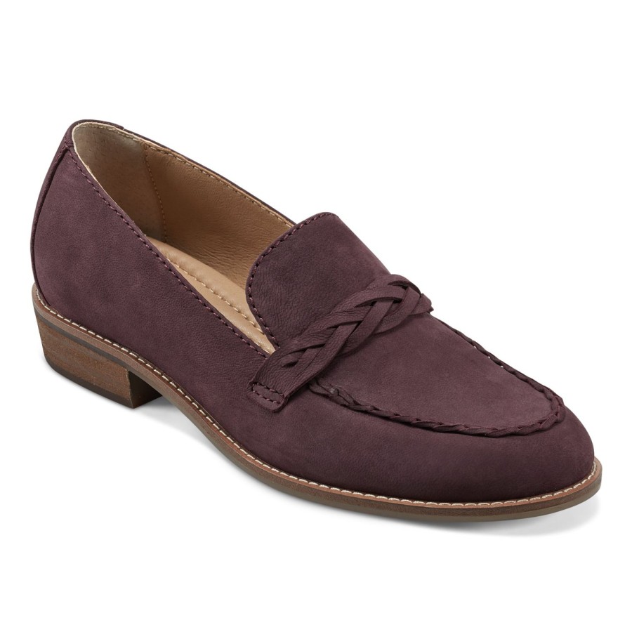 Casual Earth Shoes | Edie Stacked Heel Casual Slip-On Loafers Dark Red