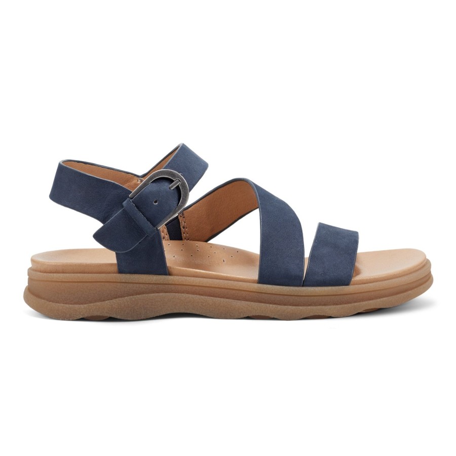 Casual Earth Shoes | Lainey Casual Strappy Round Toe Flat Sandals Medium Blue