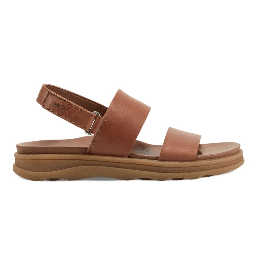 Casual Earth Shoes | Leah Round Toe Strappy Casual Flat Sandals Medium Brown