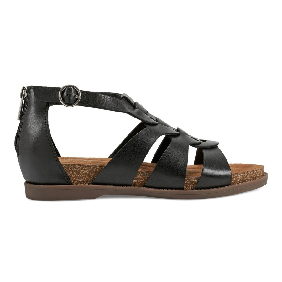 Casual Earth Shoes | Dale Strappy Round Toe Casual Flat Sandals Black