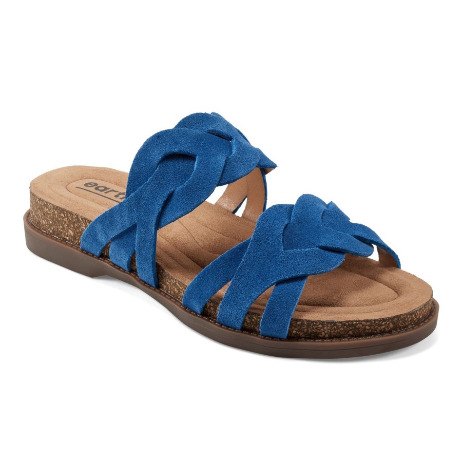 Casual Earth Shoes | Desty Round Toe Woven Casual Slip-On Sandals Dark Blue