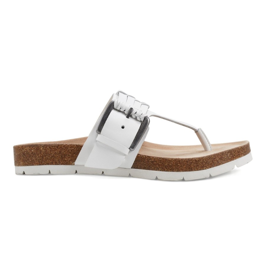 Casual Earth Shoes | Aldora Woven Round Toe Casual Flat Sandals White