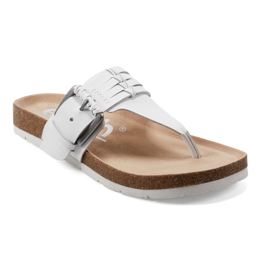 Casual Earth Shoes | Aldora Woven Round Toe Casual Flat Sandals White