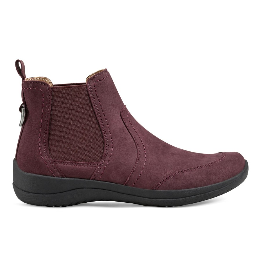 Boots & Booties Earth Shoes | Faine Round Toe Casual Slip-On Flat Booties Dark Red