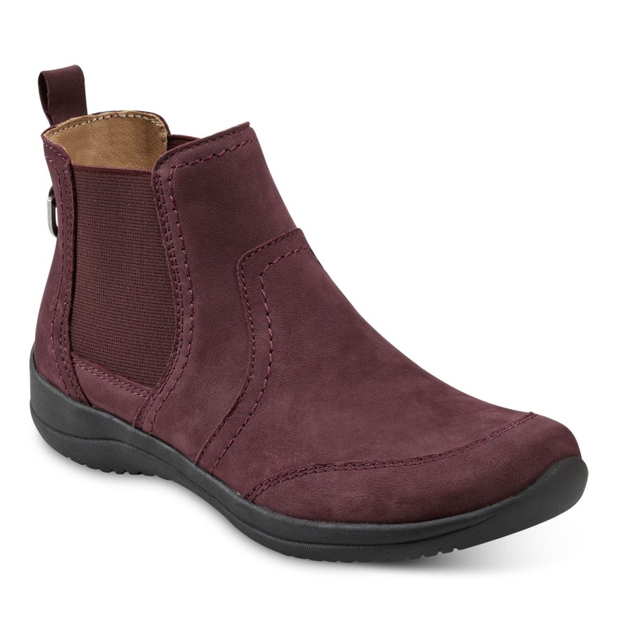 Boots & Booties Earth Shoes | Faine Round Toe Casual Slip-On Flat Booties Dark Red